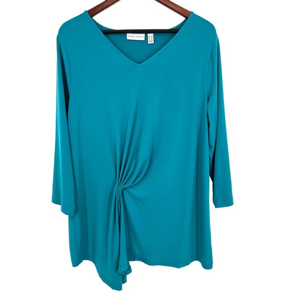 Susan Graver Tops - Susan Graver Woman Plus Size 1X Teal Green Stretchy Blouse Shirt Top Business